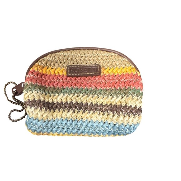 Handbags - Rosetti Boho Striped Woven Coin Pouch Brown Vinyl Trim